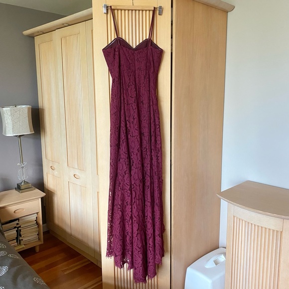 Anthropologie Fame and Partners Twilight dress strapless lace gown wine red - Picture 6 of 16